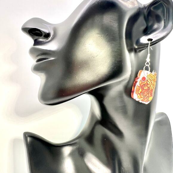 Chicken Nugget Earrings - Fries Earrings - Take Out Accessories - Lunch Lady Ear - Picture 7 of 8